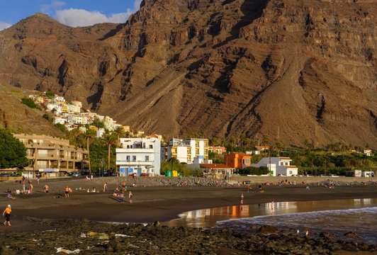 View of La Calera and beach in La Playa, Valle Gran Rey, La Gomera, Canary Islands, Spain, Europe