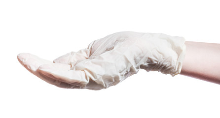 empty handful in palm in latex glove isolated