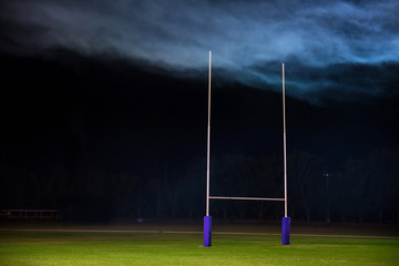Goal post for rugby or American football. Super bowl concept photo, edit space