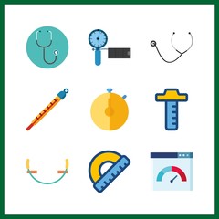 9 measurement icon. Vector illustration measurement set. ruler and protractor icons for measurement works