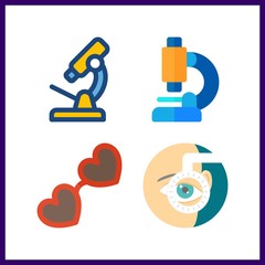 4 lens icon. Vector illustration lens set. sunglasses and microscope icons for lens works