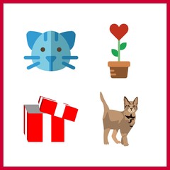 4 love icon. Vector illustration love set. plant and cat icons for love works