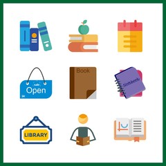 9 textbook icon. Vector illustration textbook set. student and book icons for textbook works