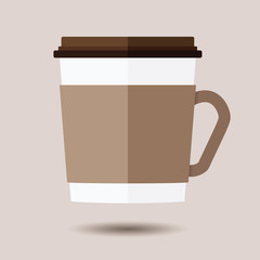 Hot disposable coffee cup icon on brown background.