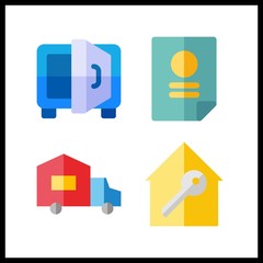 4 insurance icon. Vector illustration insurance set. agreement and safebox icons for insurance works