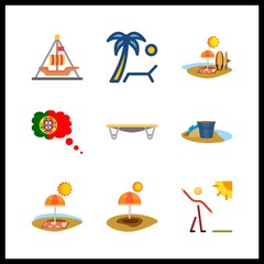 9 shore icon. Vector illustration shore set. viking and kid trapoline icons for shore works