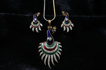 American diamond silver jewelry chain pendant neck set with earrings for woman fashion 