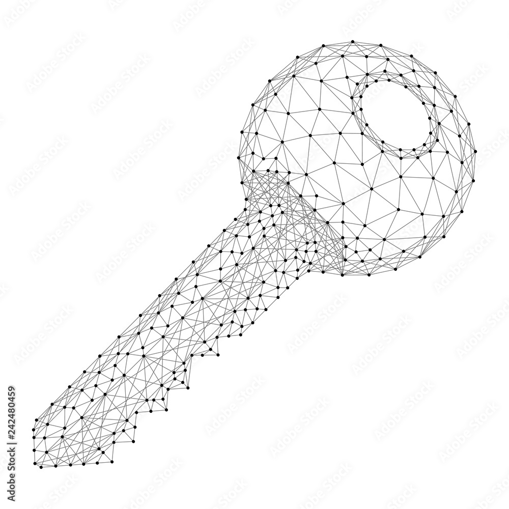 Poster key lock data storage and protection information from abstract futuristic polygonal gray lines and b