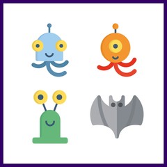 4 flying icon. Vector illustration flying set. bat and alien icons for flying works