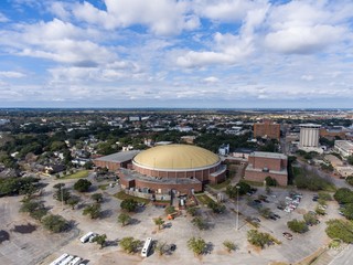 Aerial view of downtown Mobile, Alabama in January 2019