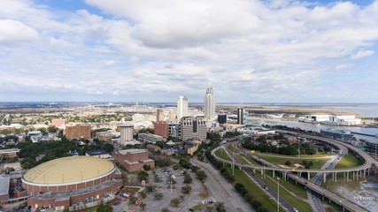 Aerial view of downtown Mobile, Alabama in January 2019