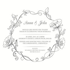 Elegant foral frame, monogram, wedding invitation template