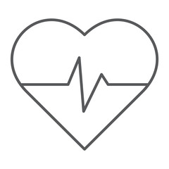 Heart rate thin line icon, medical and pulse, heartbeat sign, vector graphics, a linear pattern on a white background.