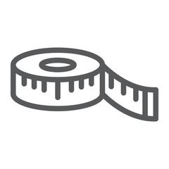 Measuring tape line icon, measurement and meter, ruler sign, vector graphics, a linear pattern on a white background.