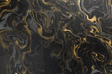 Küchenrückwand glas motiv Marmor Marmortinte Papierstruktur schwarz grau gold