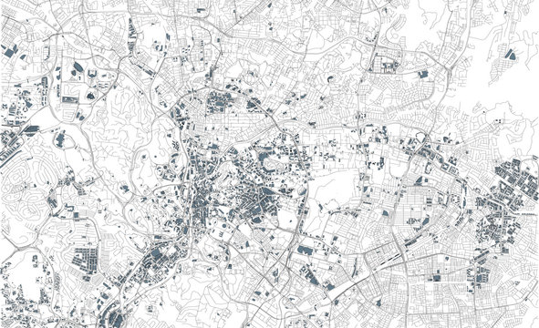 Mappa satellitare di Kuala Lumpur, Malesia, strade della città. Stradario e mappa del centro città