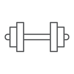 Barbell thin line icon, sport and equipment, dumbbell sign, vector graphics, a linear pattern on a white background.