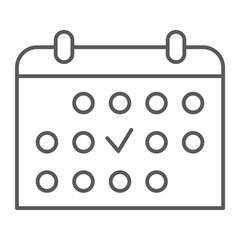 Training schedule thin line icon, sport and organizer, calendar sign, vector graphics, a linear pattern on a white background.