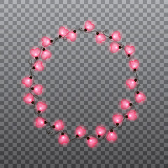 Heart string lights garland for Valentines Day. Heart shape light bulbs .