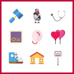 9 rubber icon. Vector illustration rubber set. duck and hammer icons for rubber works