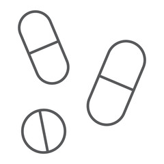 Drugs thin line icon, pharmacy and medicine, pills sign, vector graphics, a linear pattern on a white background.
