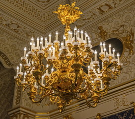 Gorgeous antique bronze chandelier with crystal pendants