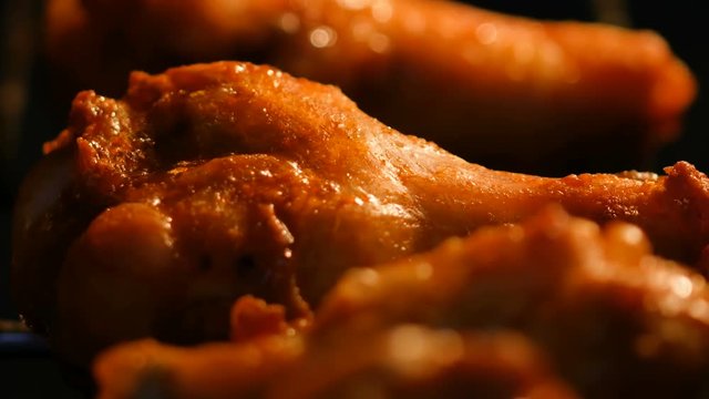 4K Baking hot and spicy grill chicken wings in the oven with grain processed