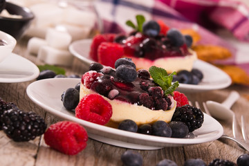 Cheesecakes with mixed berries.