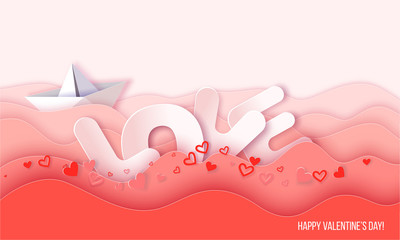 Valentines day card design template Paper boat