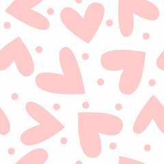 Romantic seamless pattern with cute hearts and round dots. Endless girlish print. - 242486227