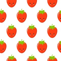 Cute Strawberry vector pattern background, Fruit illustration on white background