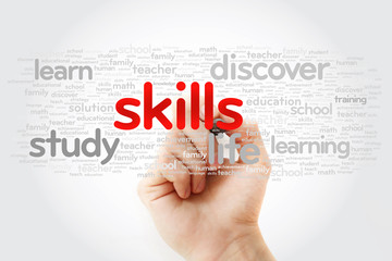 SKILLS word cloud with marker, education concept background