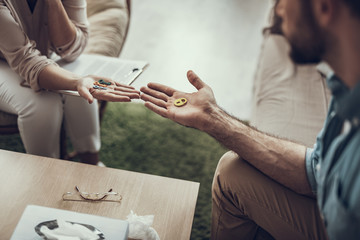 Psychological session with toy keys and lock