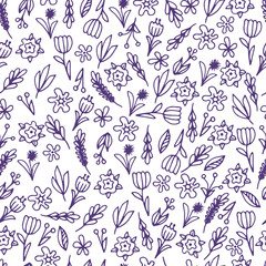 Fototapeta premium Hand drawn floral seamless patterns ornaments with flowers and leaves.Vector illustration