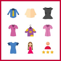 9 positive icon. Vector illustration positive set. shirt and girl icons for positive works