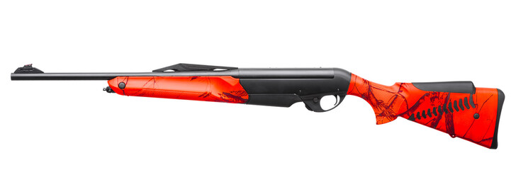 Modern orange hunting rifle isolated on white