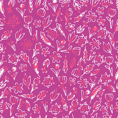 Hand drawn floral seamless patterns ornaments with flowers and leaves.Vector illustration