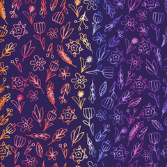 Hand drawn floral seamless patterns ornaments with flowers and leaves.Vector illustration