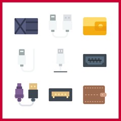 9 pocket icon. Vector illustration pocket set. usb and wallet icons for pocket works