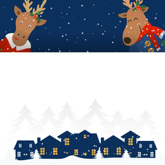 Merry Christmas and Happy New Year winter holidays greeting card with deer. Vector illustration