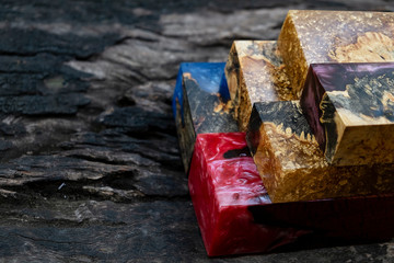 casting epoxy resin Stabilizing  Afzelia burl wood color full abstract art background for blanks