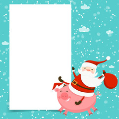 Merry Christmas and Happy New Year winter holidays greeting card with cartoon elements. Vector illustration