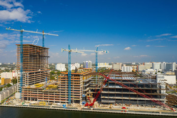 Fototapeta na wymiar Aerial Miami River Landing construction site