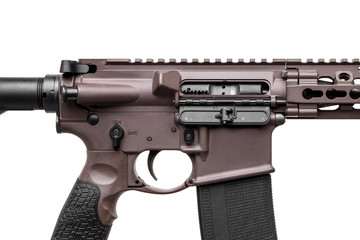 Modern brown automatic rifle isolated on white