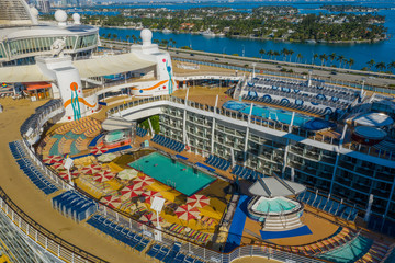 Fototapeta na wymiar Aerial drone photo Allure of the Seas mega cruise ship Port Miami
