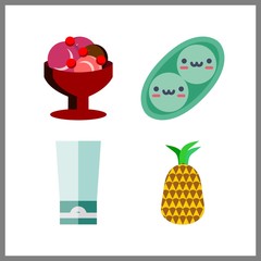4 snack icon. Vector illustration snack set. ice cream with berries and pea icons for snack works