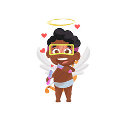 Afro cupid making love potion illustration. Angel, boy, chemistry. Saint Valentines Day concept. Vector illustration can be used for topics like romantic, love, celebration, greeting card