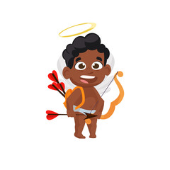 Afro cupid with bow and arrows illustration. Kid, love, romantic, angel. Saint Valentines Day concept. Vector illustration can be used for topics like romantic, love, celebration, greeting card
