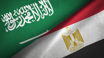 Egypt and Saudi Arabia two flags textile cloth fabric texture