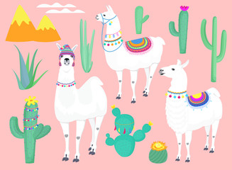 A set of lamps, cacti and decorative elements for nursery, design kids clothing, fabric, wrapping, textile.